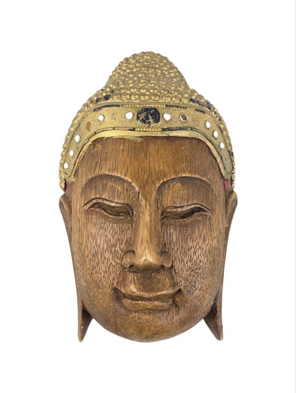 Vintage Thai Carved Wood Buddha Face Wall Hanging 8"